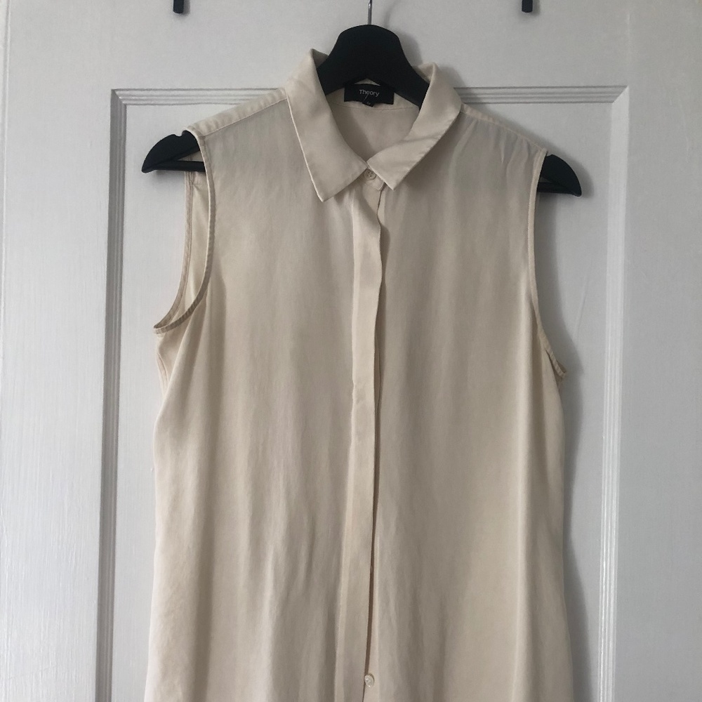 Theory Silk Button-Up Sleeveless Top